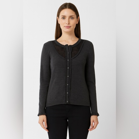 MarcCain Gray Women’s Virgin Wool Blend Lace Detail Cardigan Size 6 - Picture 14 of 14